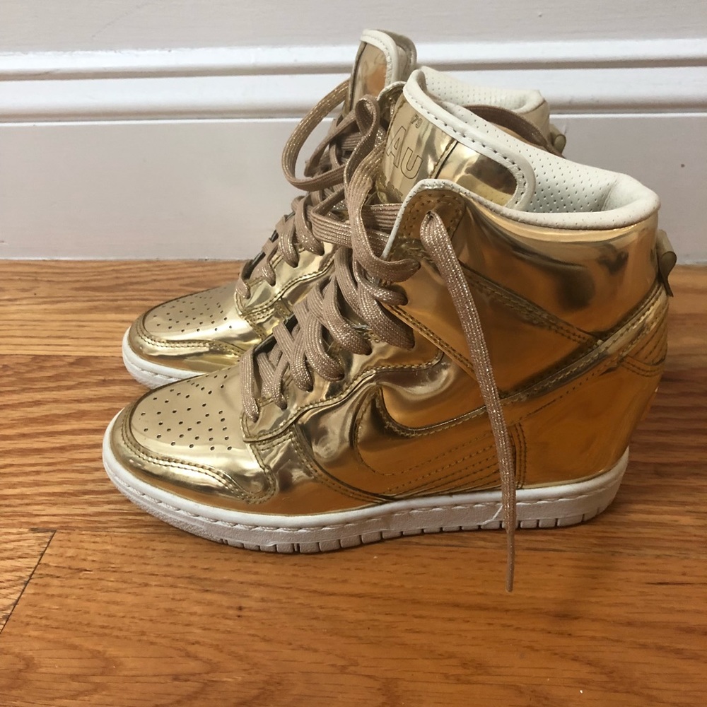 Gold Nike wedge sneakers size 5